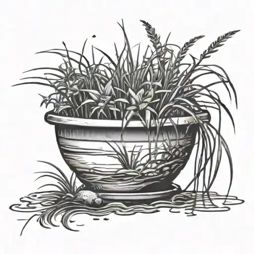 Flower Pot Overflowing With Water Creating Long Grass Around It
