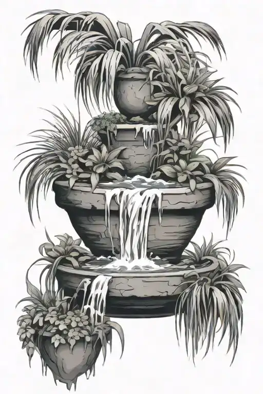 Flower Pot Overflowing Like A Waterfall With Water Creating Long Grass Around It