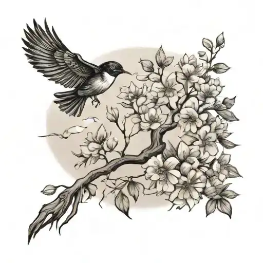 Life Tree With Swallow Flying
