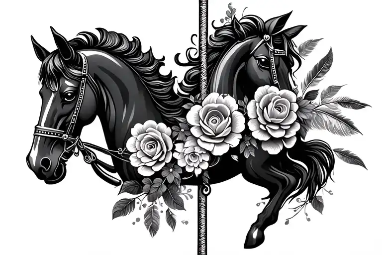 Carousel Horse With Flowers Abd Feathers