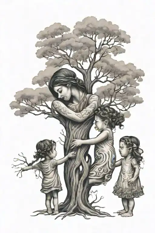 Tree Of Life Mother Two Children Holding Hands