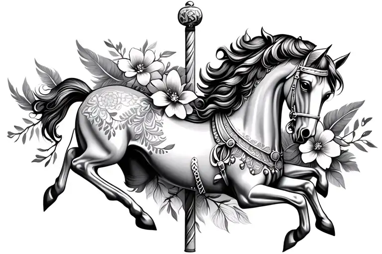 Carousel Horse With Flowers And Feathers