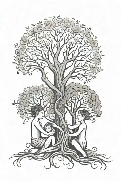 Tree Of Life Mother Two Children Holding Hands