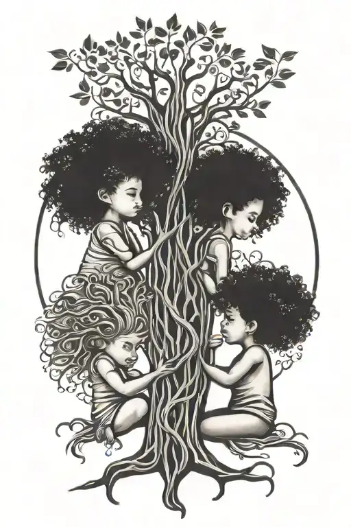 Tree Of Life Mother Two Children Holding Hands