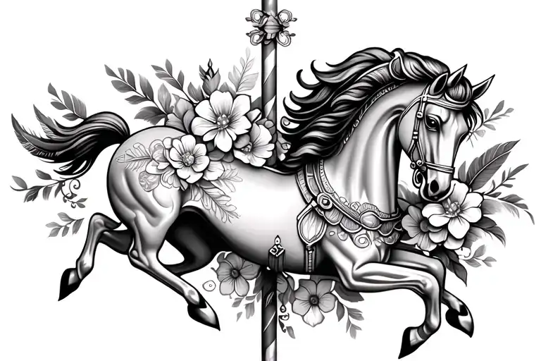 Carousel Horse With Flowers And Feathers