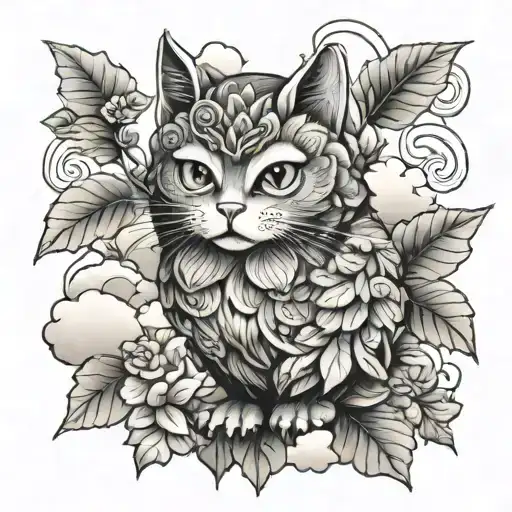 Cat Owl Dog In Cloud Japanese Leafs