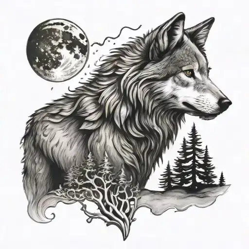 Wolf And Moon