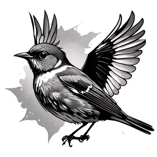 Fine Line Robin Bird Flying