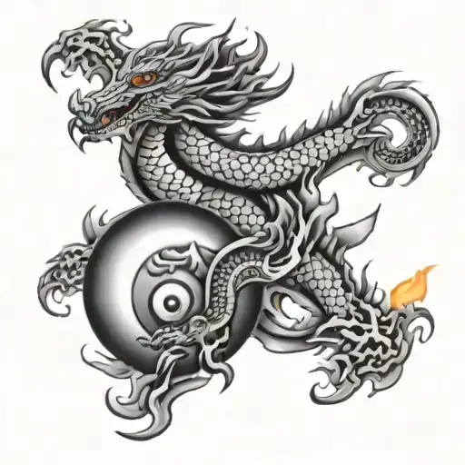 The Tattoo With Ying Yang With Fire And Water Dragon