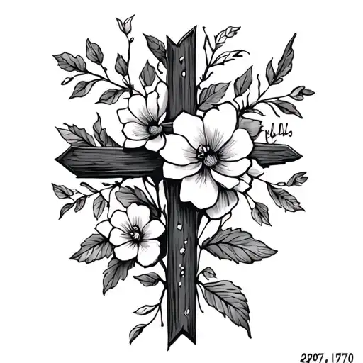 Cross With Flowers And Date 29071970