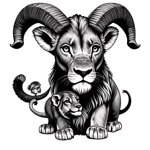 Ram Lion Lion Cub Surrounded