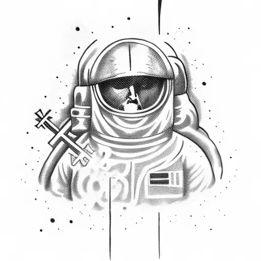 Astronaut Covered In Flames With Cross On The Arm