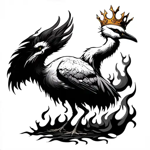 Crane In Flames And A Melted Gold Crown