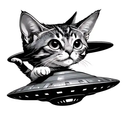 A Cat Being Abducted By A Ufo With Evil Alien Car Being The Pilot