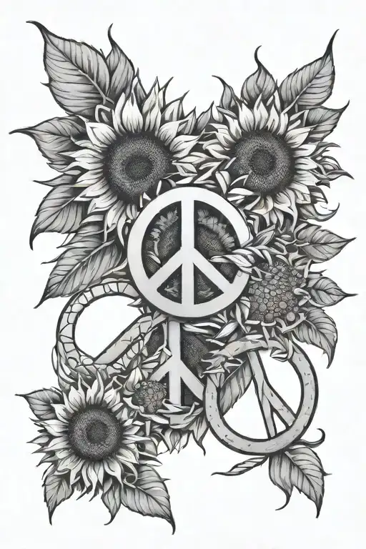 Sunflowers With A Peace Sign Intertwined With Little Volleyballs
