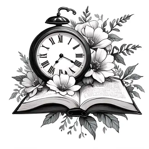 Flowers With Clock And Open Book