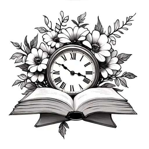 Flowers With Clock And Open Book