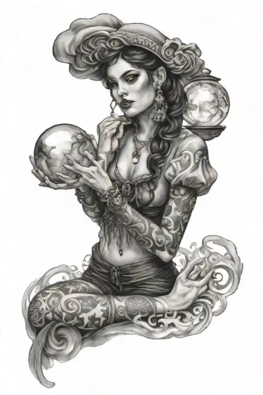 Gypsy Woman Holding Crystal Ball Surrounded By Smoke Clouds
