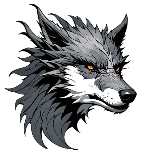 Half Dragon And Half Wolf Head