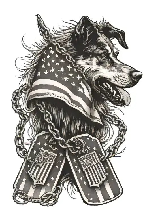 American Flag Waving With 2 Sets Of Dog Tags Hanging