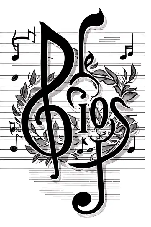 The Last Name De Dios On A Music Staff As Quarter Notes