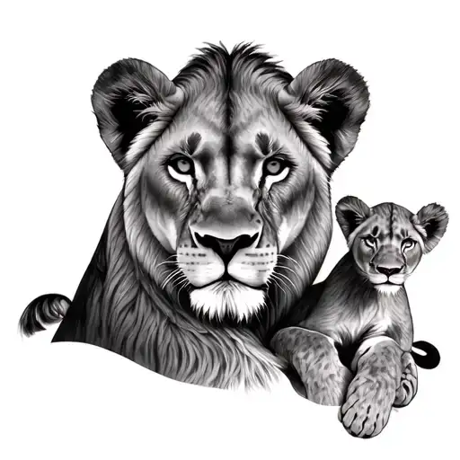 Lioness With A Lion Cub