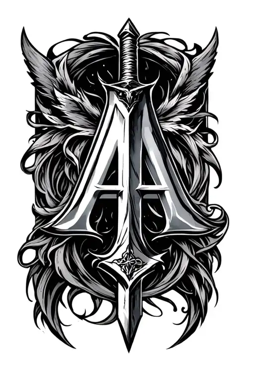 Odins Sword With Capital Letter A Blackwork