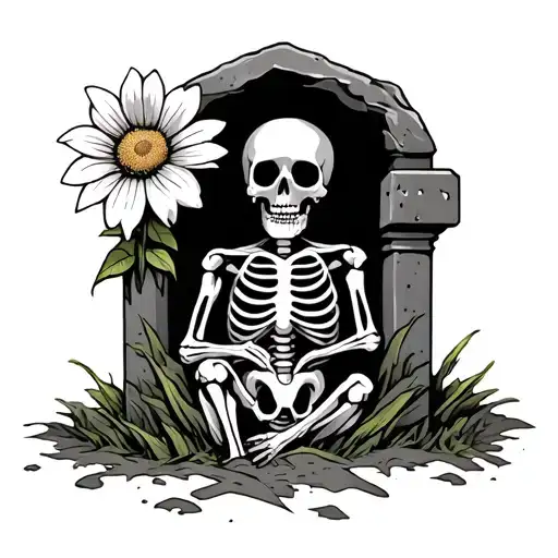 Skeleton Coming Out Of Grave Holding A Flower