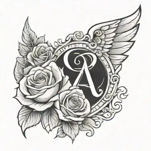 Angel Wings Rose Letter A Minimalist