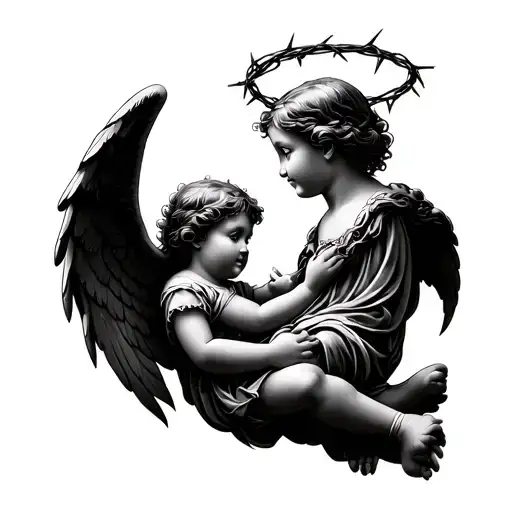 Little Angel With Erysipelasts And A Halo Made Of Barbed Wire