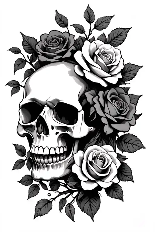 Skull Vines Roses Intertwined Tattoo
