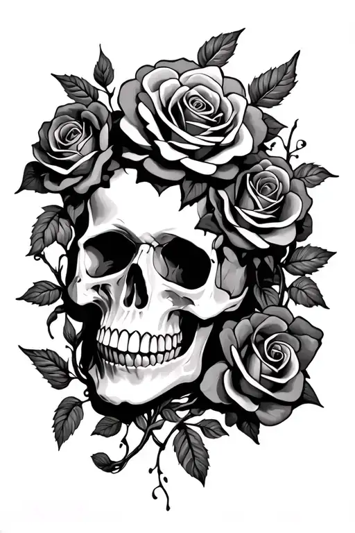 Skull Vines Roses Entwined Tattoo