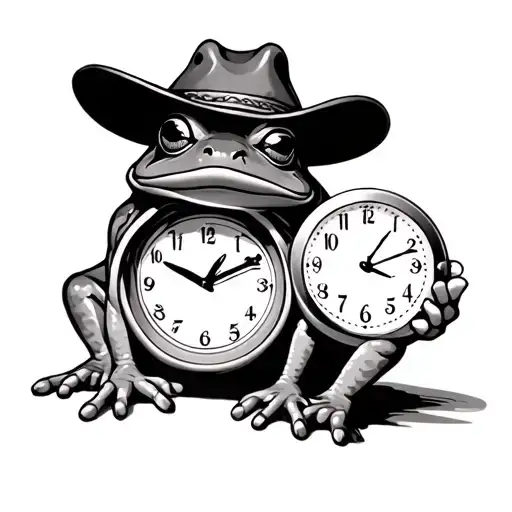Frog Wearing Cowboy Hat Holding Clock