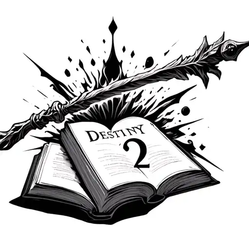 Open Book With The Elder Wand Pointing At The Book And The Destiny 2 Logo Coming Out Of The Book