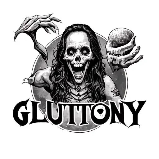 The Word Gluttony Composed Of Images Portraying The Sin