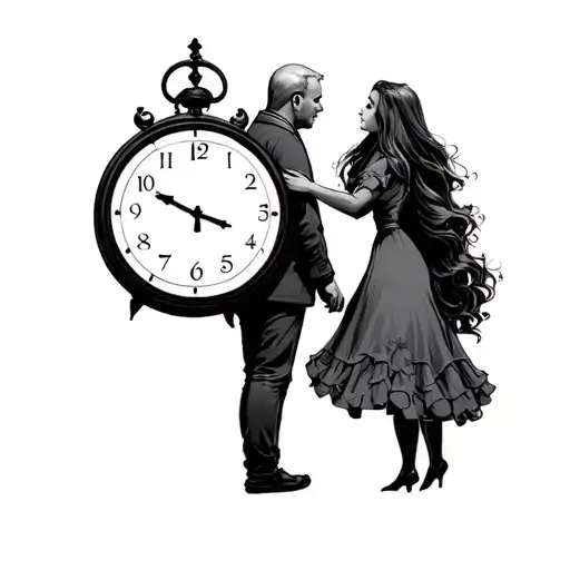 Only Daughter Carying To Her Father With A Clock Indicating 3 Hours In The Background