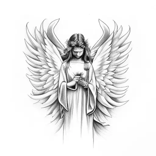 Angel Wings With Birthday And Death Date And Flower