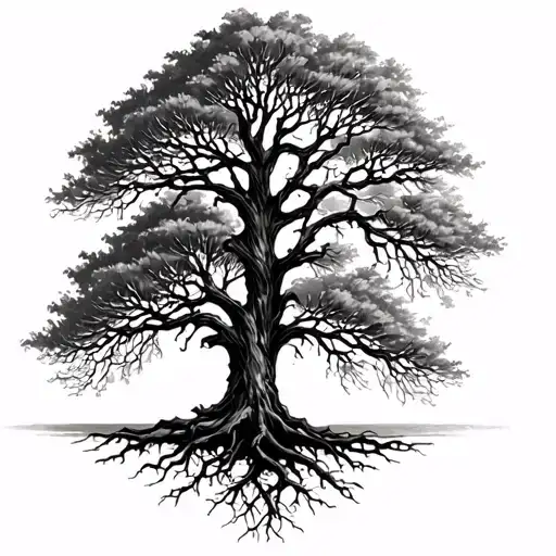 Tree With Dry Branches And Exactly The Same Roots