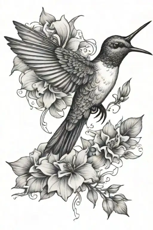 Hummingbird And Flowers Growing
