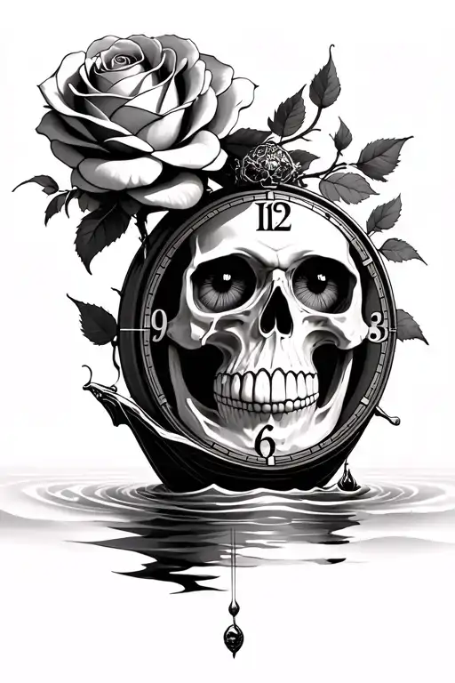 Clock Rose Eye Skull Water Boat