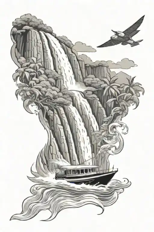 Guyana Speed Boat With Kaieteur Waterfall Flowing