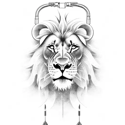 A Fire-breathing Lion With Musical Notes In Mane And Eagle In The Background