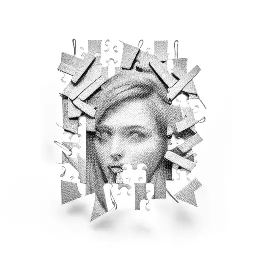 A Person's Portrait Made Entirely Out Of Tiny Wooden Puzzle Pieces