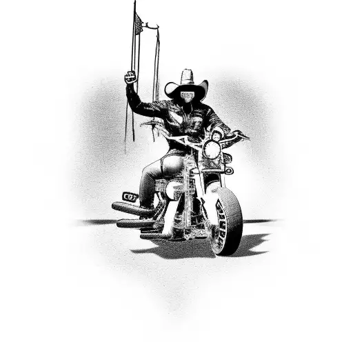 A Fierce Cowboy Riding A Harley Davidson Motorcycle Through A Desert Landscape
