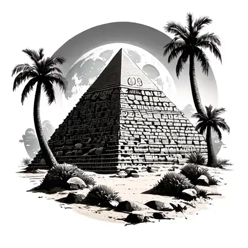 Egypt Pyramid Moon Surrounded By Palm Trees
