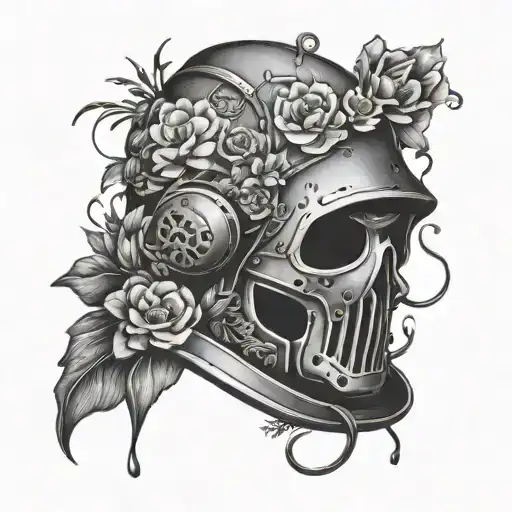 A Welding Hood Surrounded By Flowers