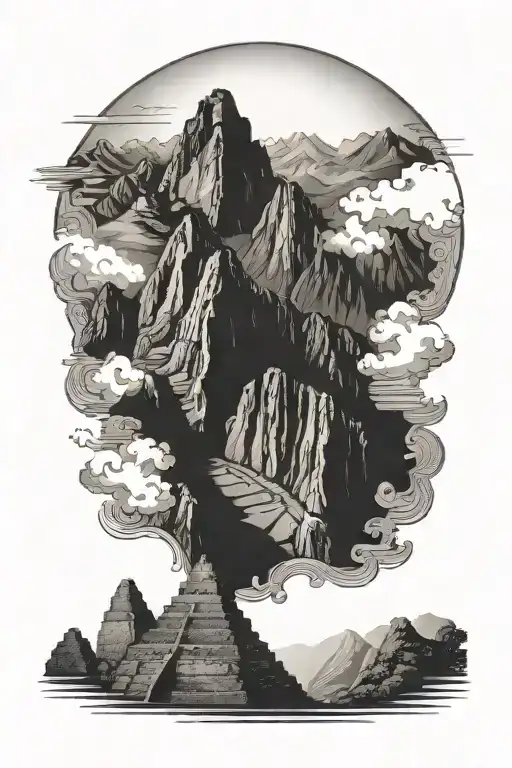 Machu Picchu With Sun Rays In Background Black