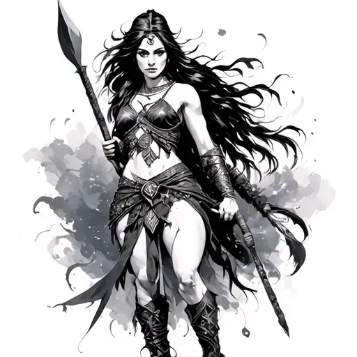 Black Warrior Woman Holding A Spear