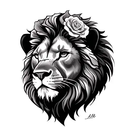 Lion Face With Roses