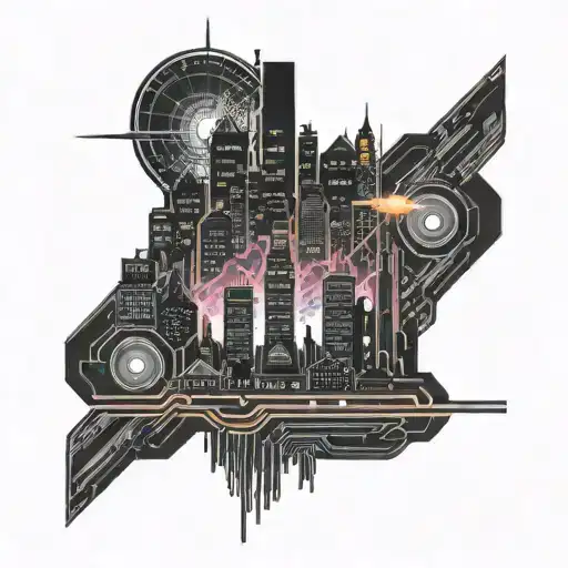 A Futuristic Cityscape With Neon Lights And Sound Waves Representing Techno Music